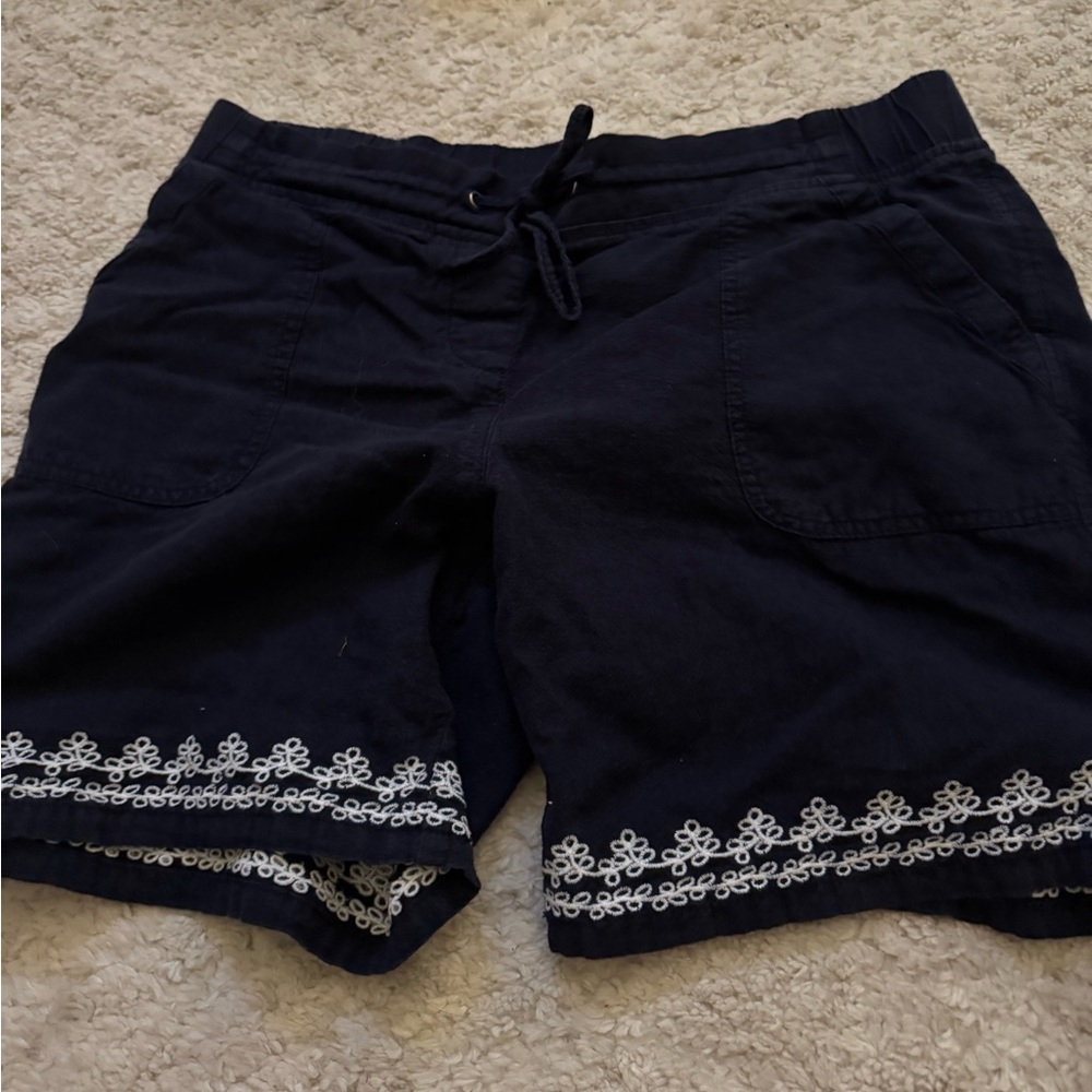 Talbots Blue and White Bermuda Shorts with Embroidered Hem